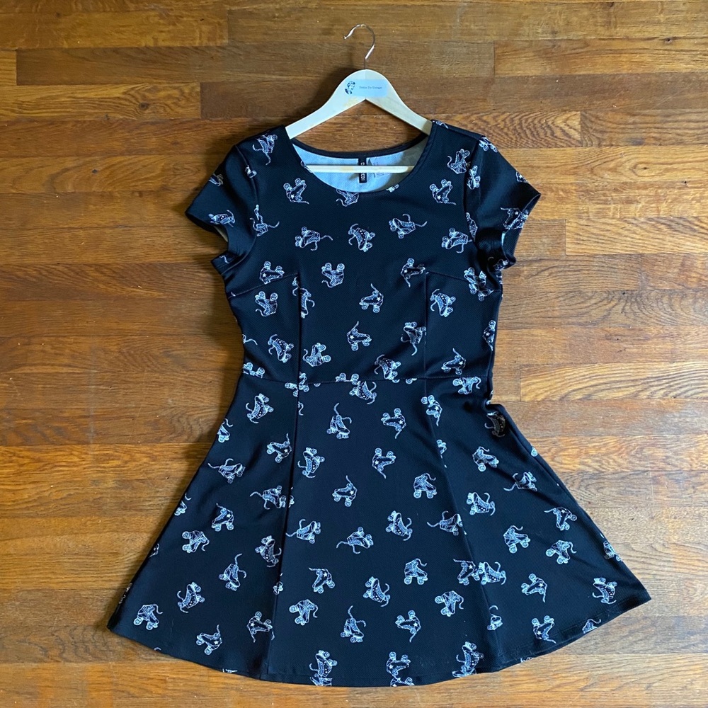H&M Black skater dress with Roller Skate print